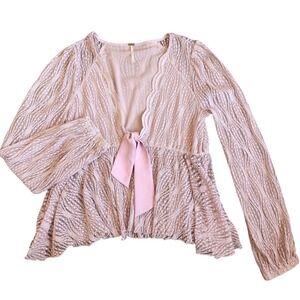 Free People Luisa Lace Lavender Top Sheer L/S Whimsy Fairy Romantic Dainty Med